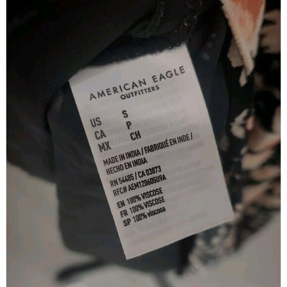 American Eagle 3/4 Sleeve Black Floral Boho Peasant Mini Dress Size Small - Picture 6 of 6